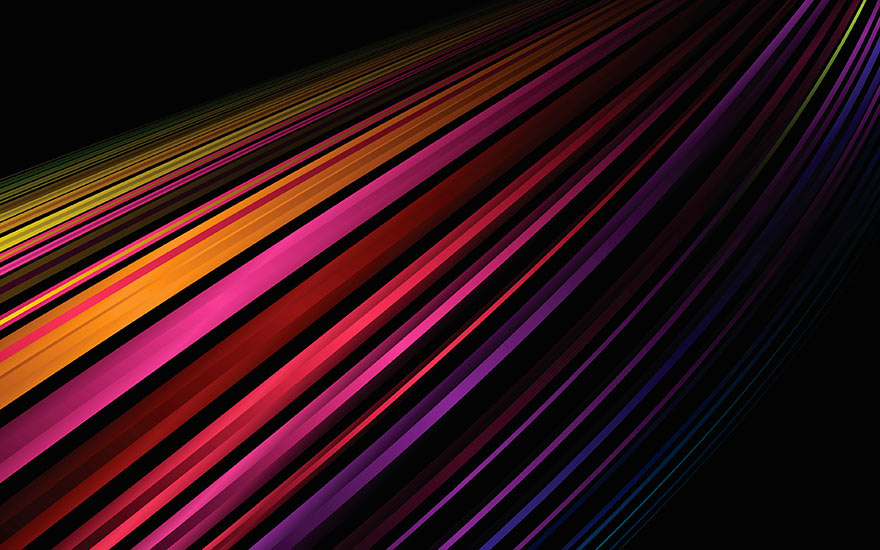 red, pink, orange, yellow, purple stripes on a black background